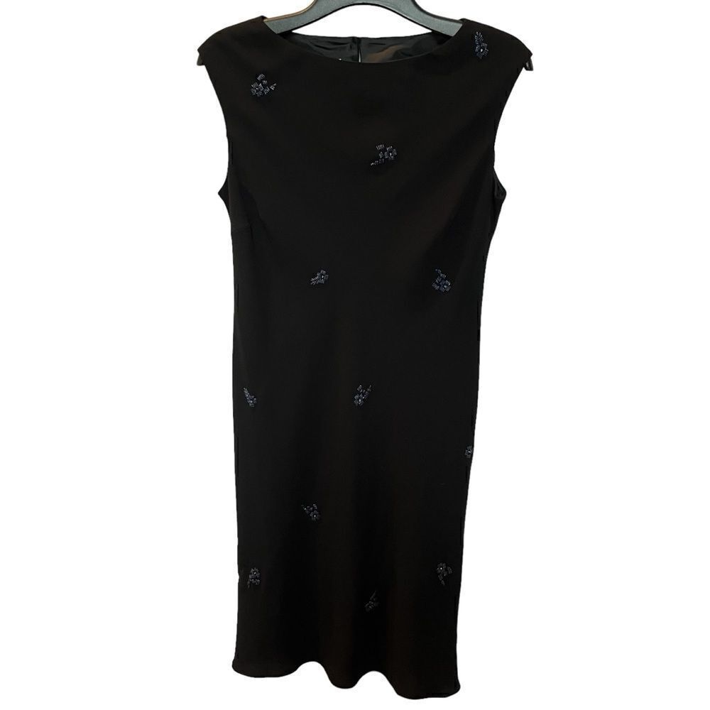Evan Picone Women's Boat Neck Midi Dress, Sleeveless, Black/Blue Size 14